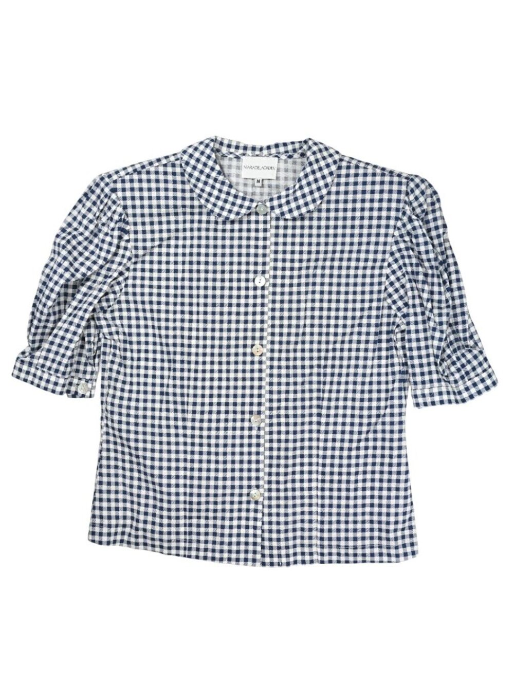 Maria de la Orden Short Sleeve Shirt in Navy Blue Gingham